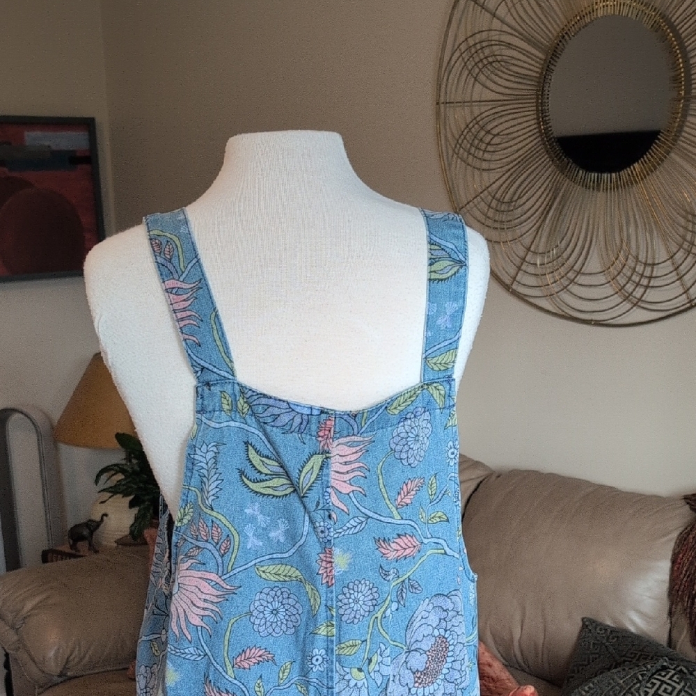 easel Blue Floral Denim Overalls Jumpsuit - Picture 8 of 12